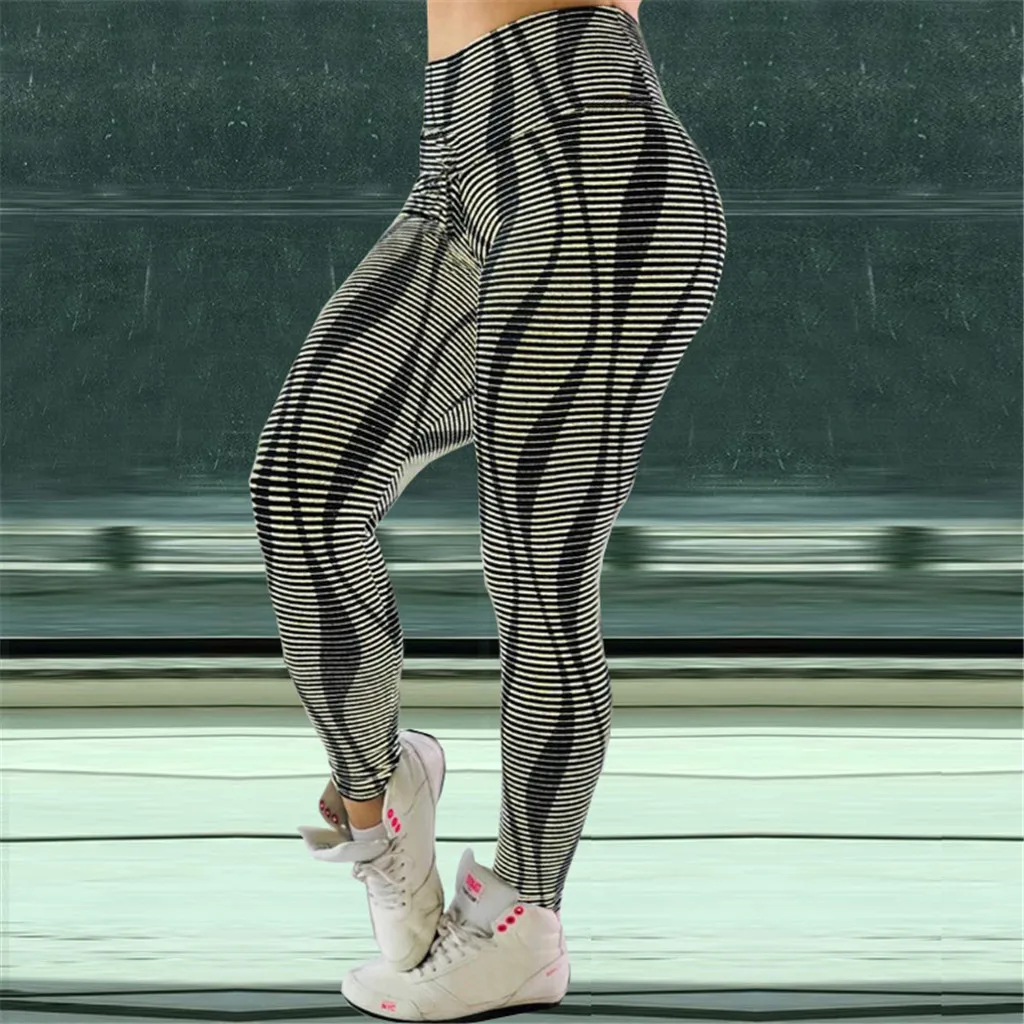 Брюки 3D стерео полоса напечатаны Высокая талия бедра стрейч спортивная одежда для бега брюки фитнес спортивные штаны для бега леггинсы одежда