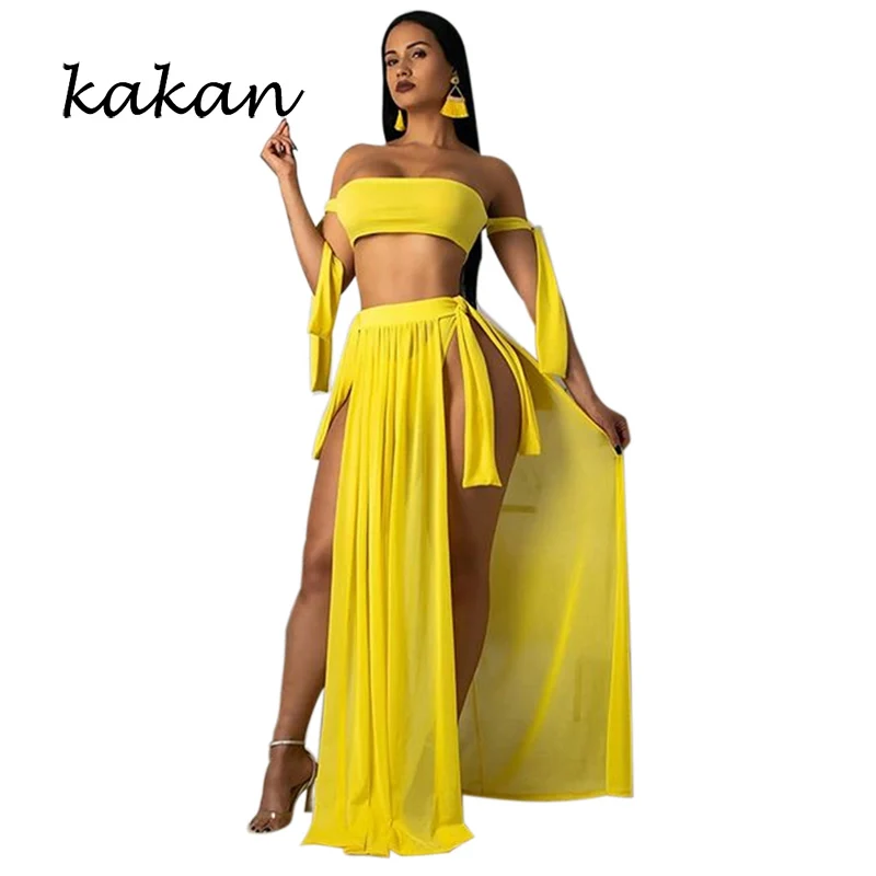 

Kakan summer new women's dress three-piece sexy wrapped chest straps split with blouse beach dress