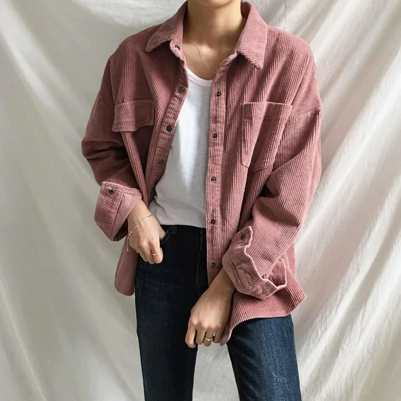 Goedkoop Harajuku Corduroy Jassen Vrouwen Winter Herfst Jassen Plus Size Overjassen Vrouwelijke Grote Tops Leuke Jassen Effen Kleur Kleding Rood