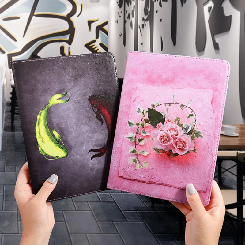 

Case For Apple iPad 2018 2017 9.7 Inch Oil Painting Cartoon Cover Auto Sleep / Wake Upr Stand Leather Case For iPad Air 2 Air 1