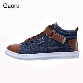

2017 spring autumn men's leisure fashion Board high shoes breathable canvas England style buckel patchwork mix-color flats