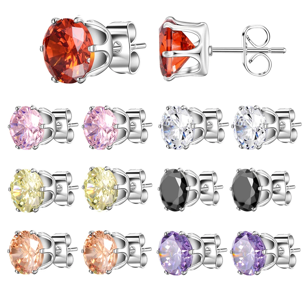 

SUKI AAA Cubic Zirconia Stud Earrings Set 7 Pair/Set Week Use 316l Stainless Steel Round Earrings Gift for Women Girls Jewelry