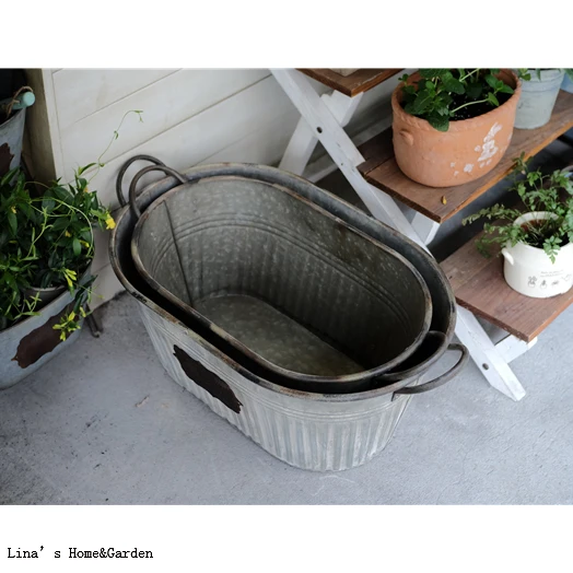 rose garden vintage retro gray large garden metal trough planter (2)