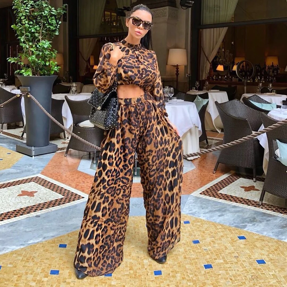 Yesexy 2018 Women Sexy Two Pcs Set  Rompers Leopard  Playsuit  Elegant Jumpsuit VR18531