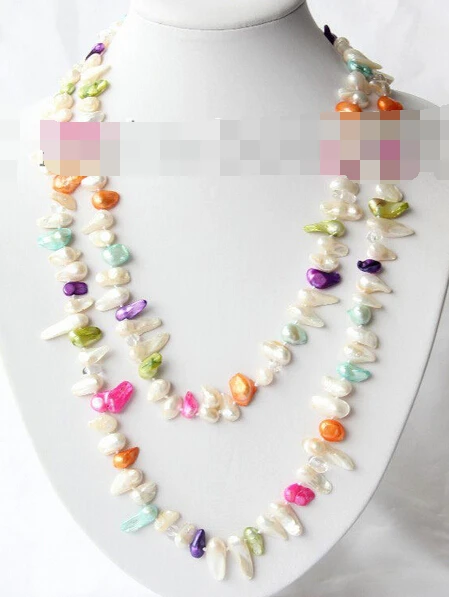 

FREE SHIPPING>>>@@ > RHJ0090 long 50" multicolor biwa freshwater cultured pearl crystal necklace
