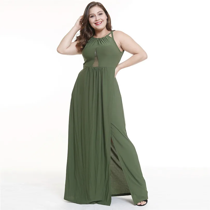 Plus Size S-5XL Sexy Slit Hollow Out Women Club Party Dress Spaghetti Strap O-Neck Ladies Maxi Dress Robe Femme Ete 2019 Dresses (8)
