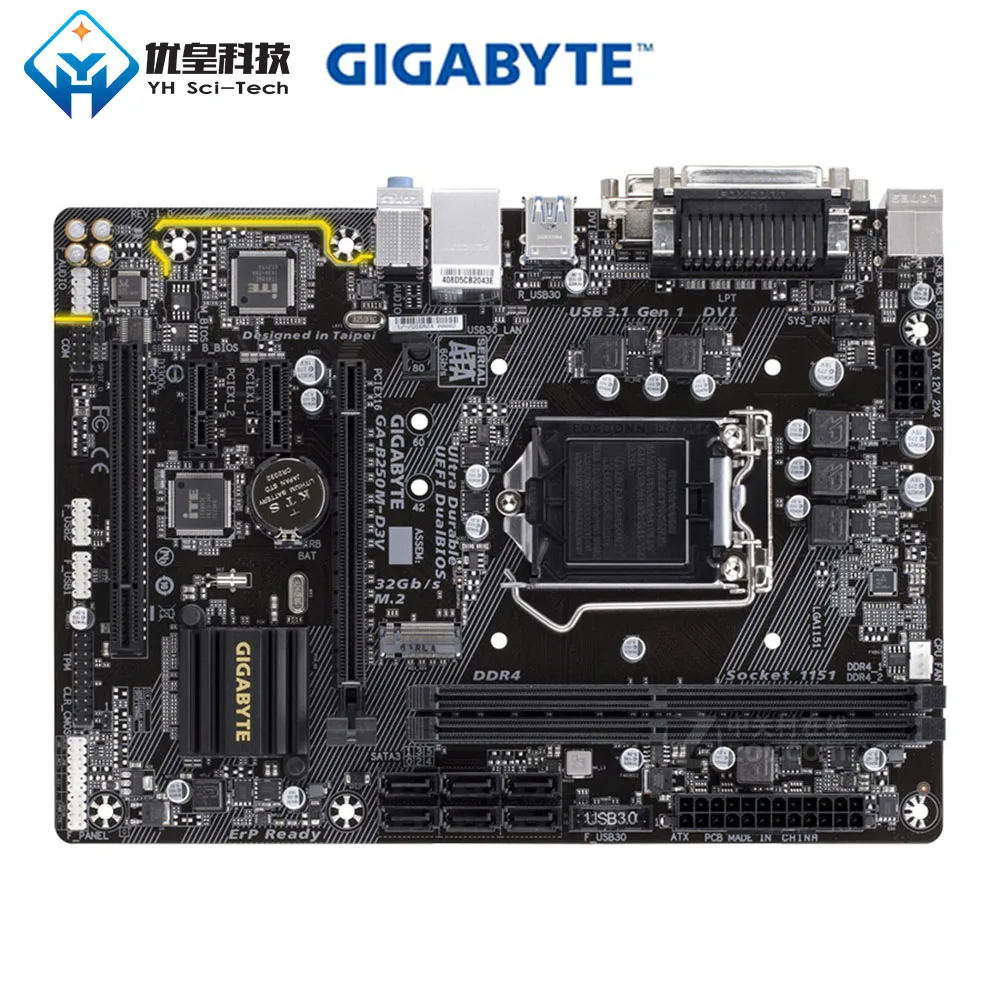 

Original Used Desktop Motherboard Gigabyte B250M-D3V B250 LGA 1151 Core i7/i5/i3/Pentium/Celeron DDR4 32G SATA3 Micro ATX