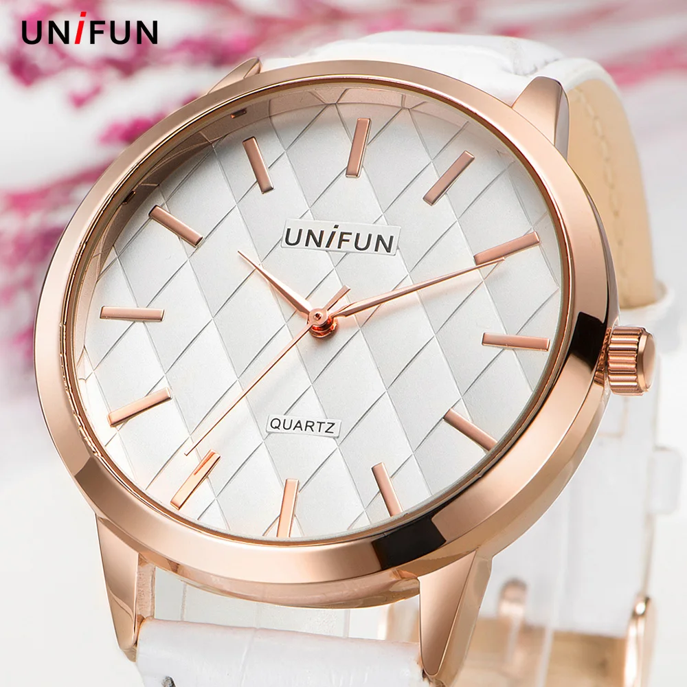 UNIFUN Новая Мода Женщины Аналоговый Кварцевые Часы Платье Кожаный Ремешок Relogio