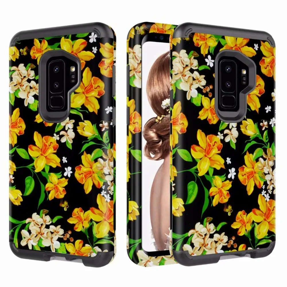 

Fashion 3D Graffiti Plant Flowers Shockproof PC+TPU Cover For Samsung S9 S9 Plus Case 360 Full Protection Phone Case Accessories