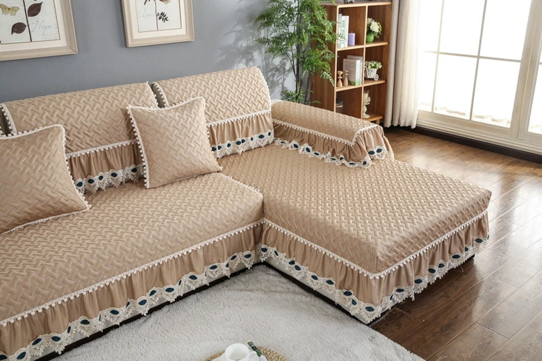 Четырехсезонная кружевная накидка для дивана, однотонное кружевное диванное полотенце, утолщенная накидка для дивана, оконный коврик для гостиной, l-образный чехол для дивана