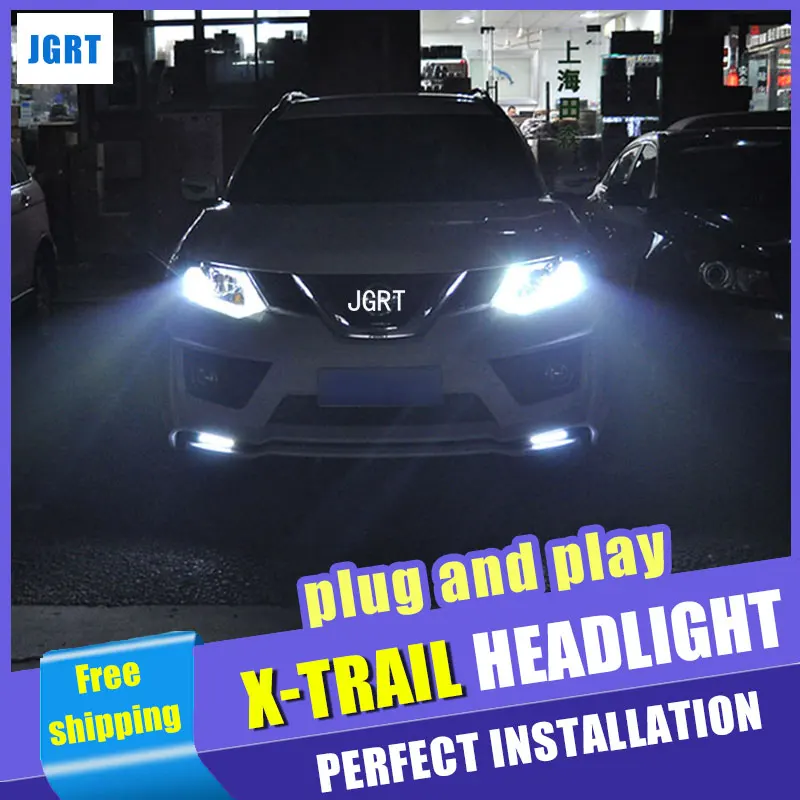 

Car Styling Headlight assembly 2014-2015 for Nissan X-Trail DoubleU Angel Eye LED DRL Lens Double Beam H7 H7 hid kit with 2pcs