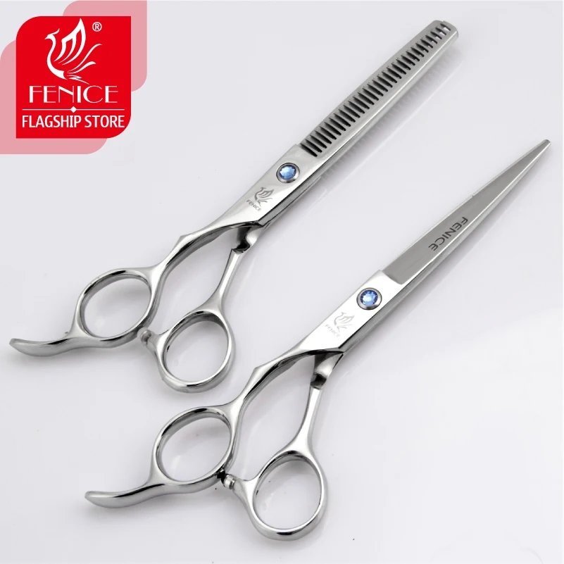 Fenice 6.0 inch hairdressing scissors high quality set left-handed tool cutting and thinning shears blue diamond screw