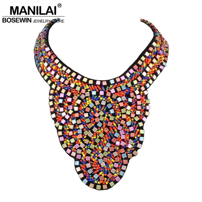 

MANILAI Fashion Ethnic Style Jewelry Big Collar Chokers Multicolor Bead Boho Women Handmade Statement Necklaces Bijoux Femininas