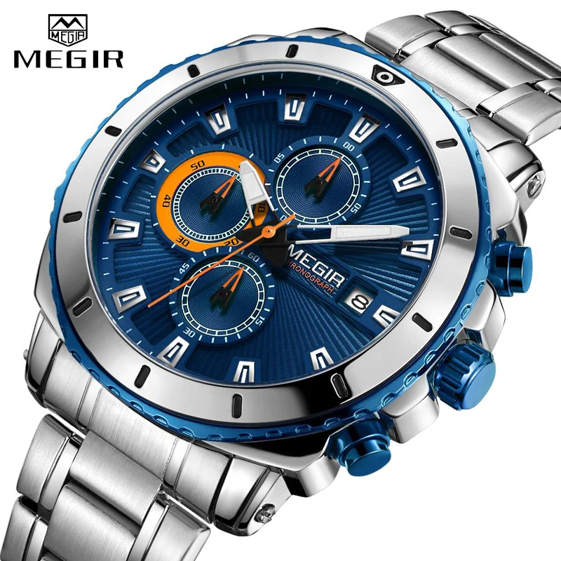 

MEGIR Men Watch Business Full Steel Quartz Watches Chronograph Men Casual Waterproof Date Sports Watch Clock Relogio Masculino