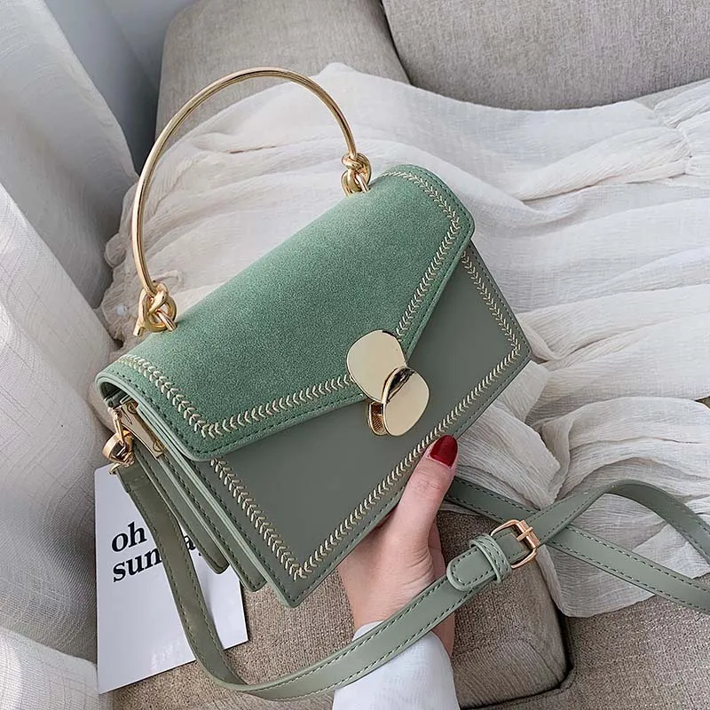 

Scrub Leather Crossbody Bags For Women 2019 Small Contrast Color Shoulder Messenger Bag Female Totes With Metal Handle Handbags