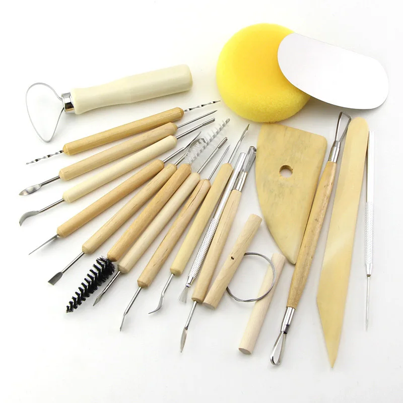 

19PC Arts Crafts Clay Sculpting Tools Pottery amp Ceramics Wooden Handle Modeling Clay Knifves Pottery Carving Tool Set