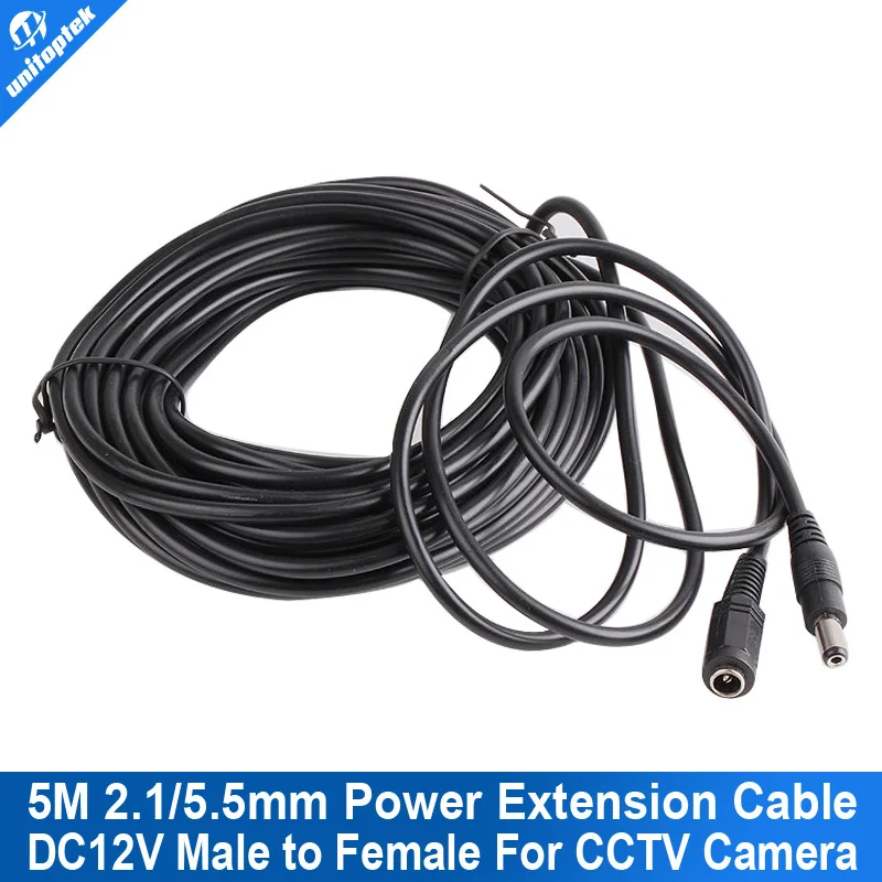

5M/16.5ft 2.1/5.5mm DC 12V Power Extension Cable Connector Male To Female For CCTV Security Camera Black Color