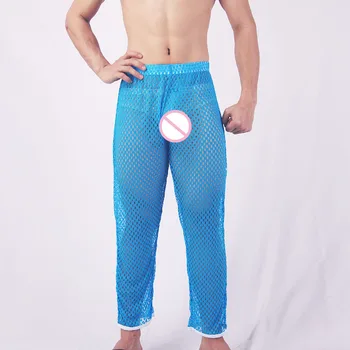 

Men's Sexy Transparent Mesh Grid Pants Men Pajama Pants Man See Through Full Length Pants Trousers Nightwear Sleep Bottoms