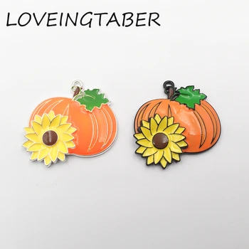 

(Choose Color First )Newest 41mm*40mm 10pcs /lot Full Enamel Halloween Pumpkin with Flower Pendant For Fashion Kids Necklace