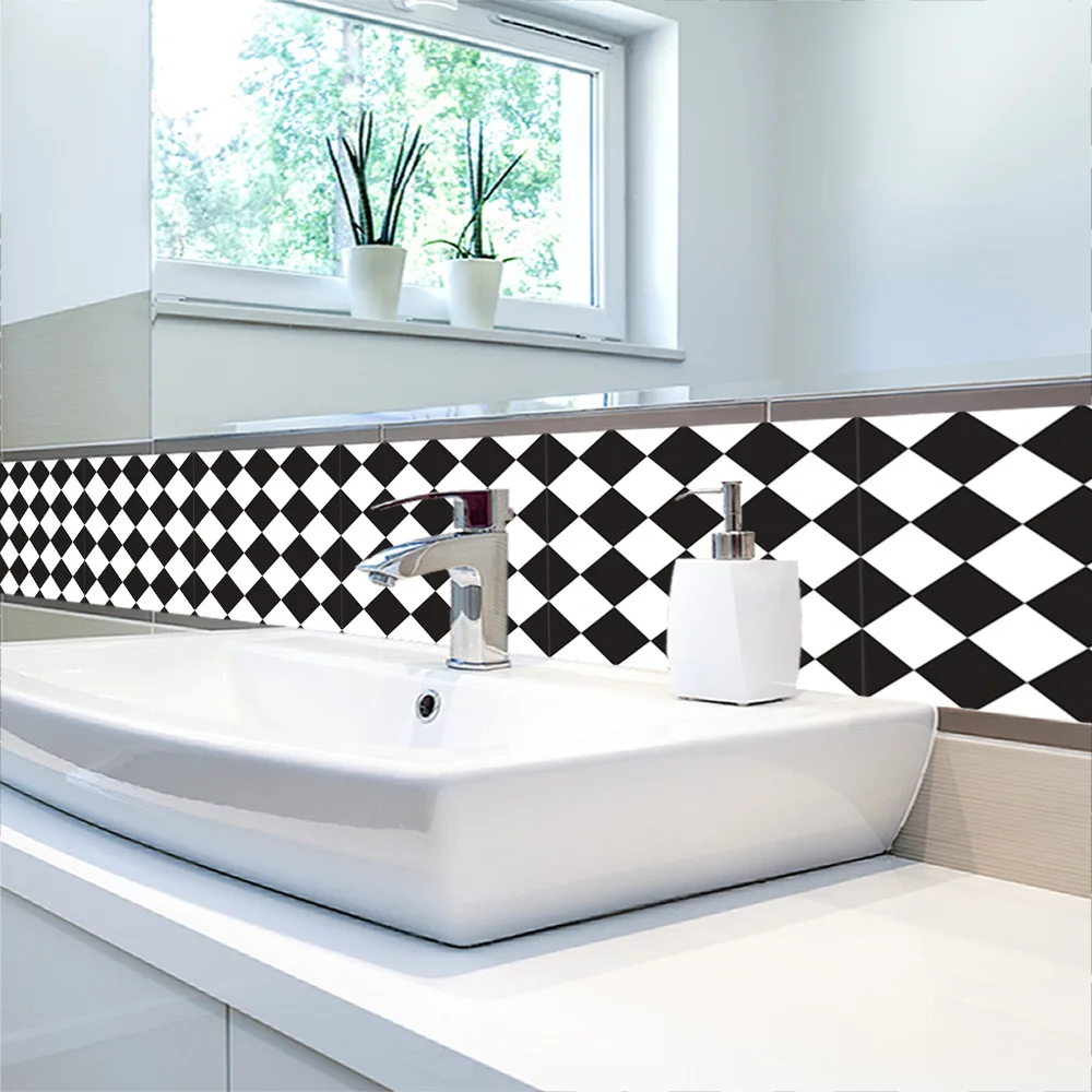 Buy Black and White Retro Tile Stickers 45*90cm PVC