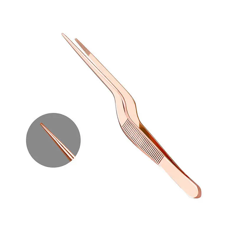 

13.9cm Professional Chef Plating Tweezer Tongs Serving Presentation Stainless Steel Offset Kitchen Tool Rose Gold Free shipping