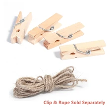 10 PCs 35mm vintage Natural Wooden Clips Paper Photo Clips Clothespin rope 3m Craft Decoration Clips Pegs note memo holder DIY