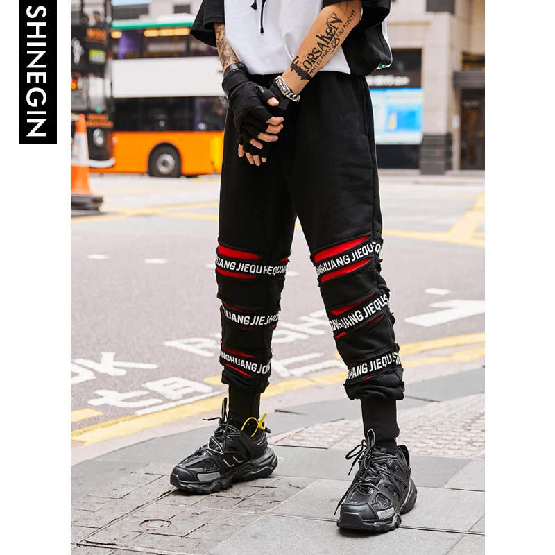 SHINEGIN Ripped tapered pants 2019 men joggers pants street style hip hop sweatpants 2019 new arrival brand leisure pants 071W