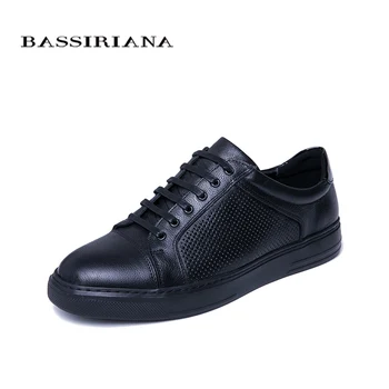 

BASSIRIANA 2019 new spring and autumn men's casual shoes natural leather men's shoes comfortable breathable color black blue