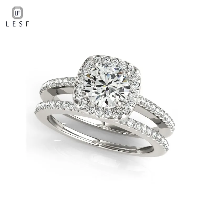 

LESF Round Cut SONA Engagement Ring Wedding Jewelry Women Simulated Lab Bridal Band Ring customizable