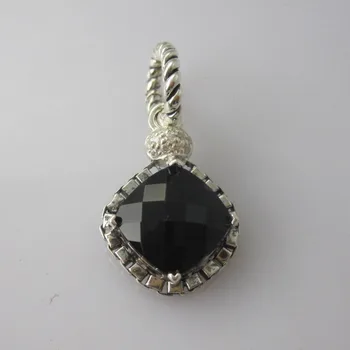

Solid 925 Silver Jewelry 11mm Prasiolite Cushion on Ponit Charm Black Onyx Blue Topaz Lavender Amethyst Women's Pendant