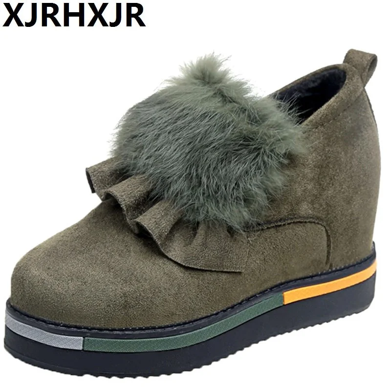 

2019 New Winter Women Wedge Casual Shoes Autumn Ankle Boots Hidden High Heel Platform Shoes Woman Keep Warm Rabbit Fur Sneakers