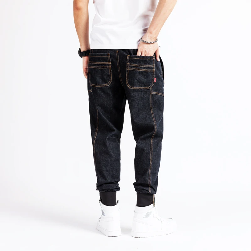 Japanese Style Fashion Men Jeans Loose Fit Vintage Spliced Denim Cargo Pants Harem Trousers Streetwear Hip Hop Joggers Jeans Men