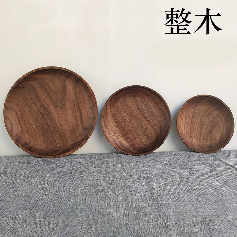 

Natural wood plate dishes fruit tray walnut plates dinnerware sets kitchen tools dark walnut solid wood bowl