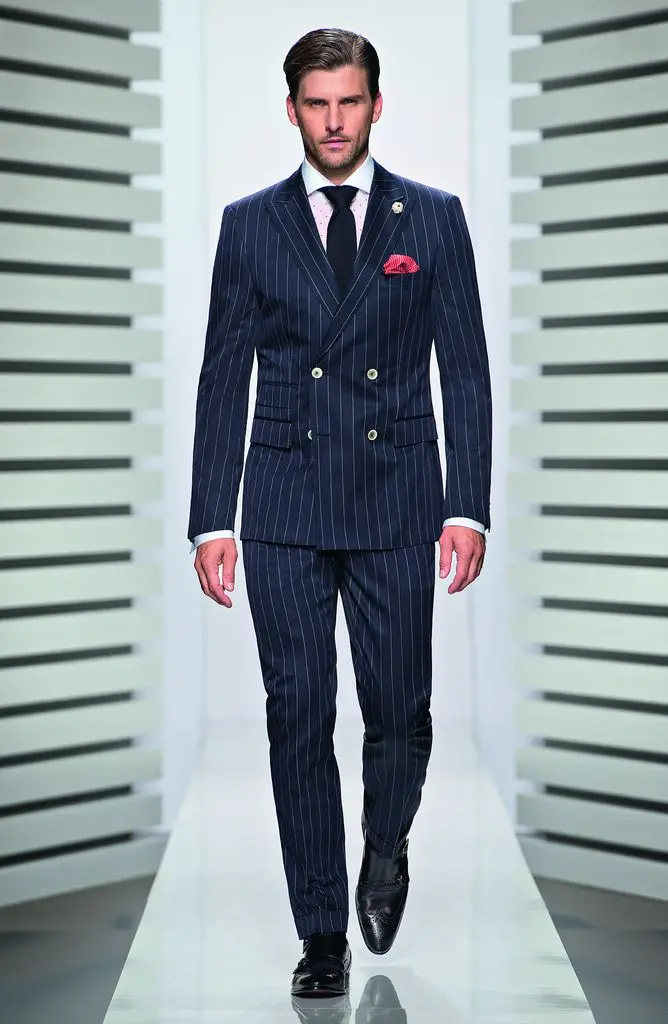 Elegant Navy Blue Stripe Men Suits Double Breasted Formal Business Male Blazer Work Wear Party Prom Jacket 2 Pieces Ternos | Мужская