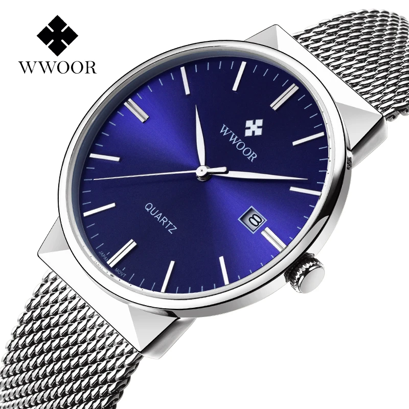 

WWOOR Watch Men Top Brand Luxury Famous Wristwatch Male Clock Quartz Watch Calendar Waterproof Mesh belt Watch Relogio Masculino