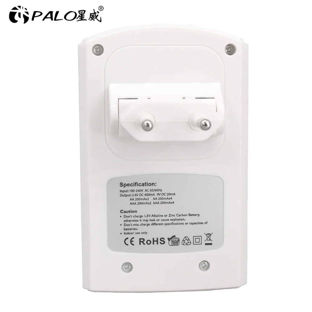 PALO 4 Slots Battery Charger for AA/AAA 9v (6F22) Ni-MH/Ni-Cd Rechargeable Batteries EU US Plug Portable Charging battery charger battery charger adapter