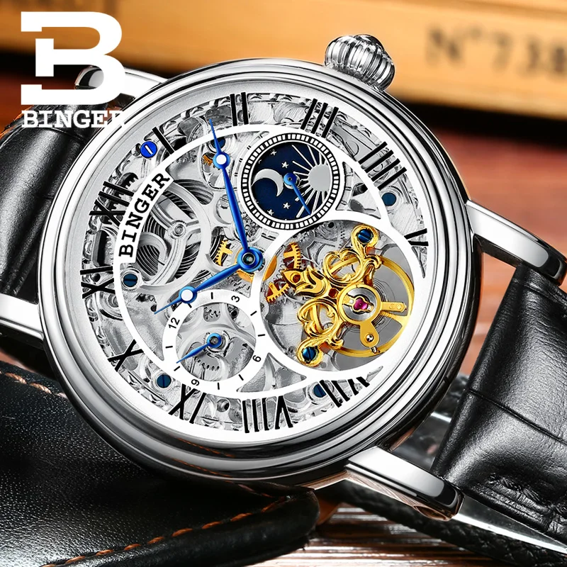 Швейцарские Бингер мужские часы люксовый бренд Tourbillon Relogio Masculino водонепроницаемые механические наручные часы B-1171-4