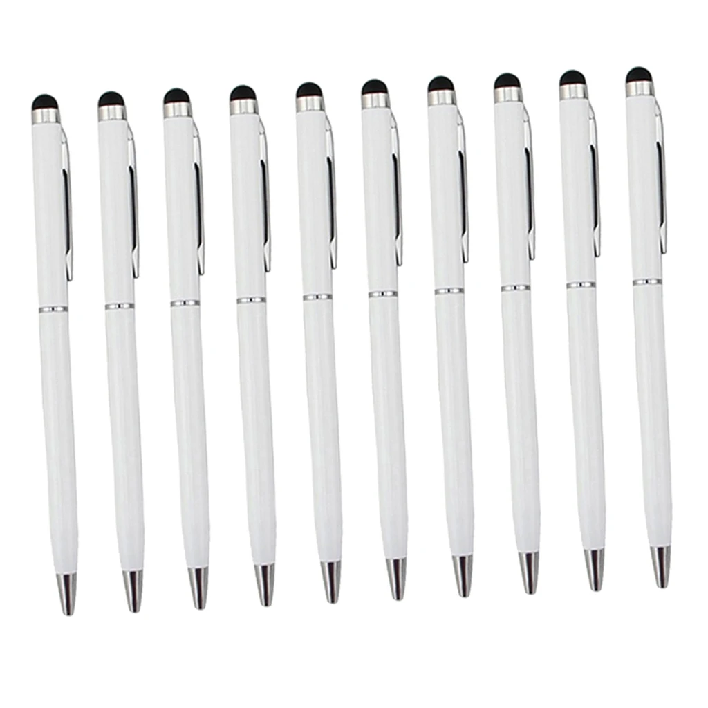 10x 2in1 Capacitive Stylus/ Ballpoint Hand Writing Pen for Touchscreen White
