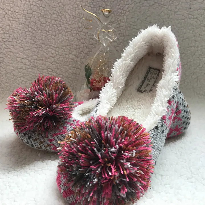 Women's Comfort House Indoor Slippers Home Winter Warm Cotton Texitle knit home adult plush slippers ladies Shoes Sandals (1)