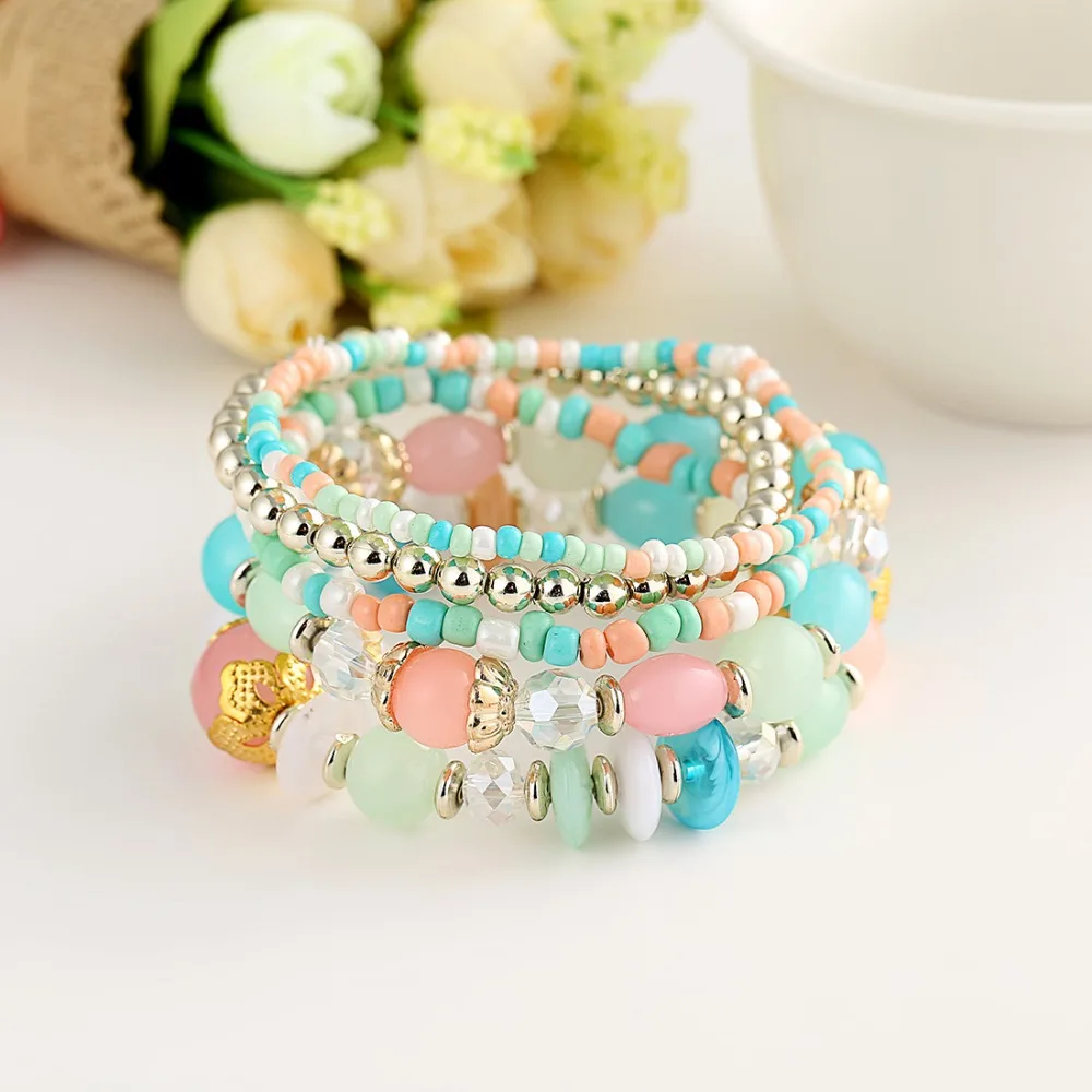 Wholesale Jewelry Simulated Pearl Multilayer Colorfull Beads Stretch