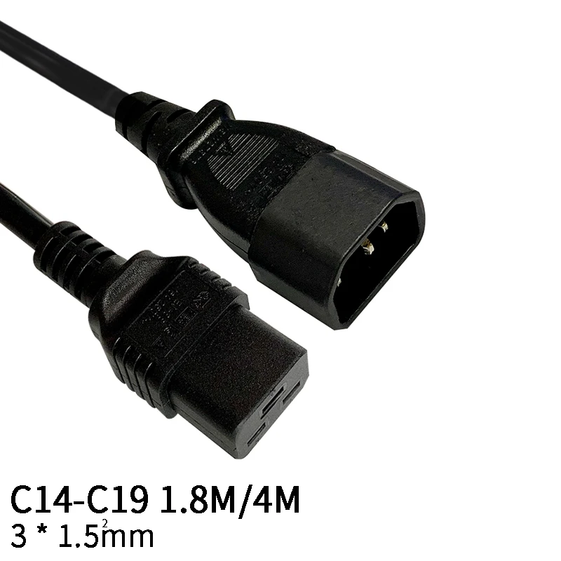 

4M 3*1.5mm C14-C19 IEC320 C14 Male Plug To C19 Female Socket Power Extension Cable Cord Power Adapter Wire PDU 10A/16A