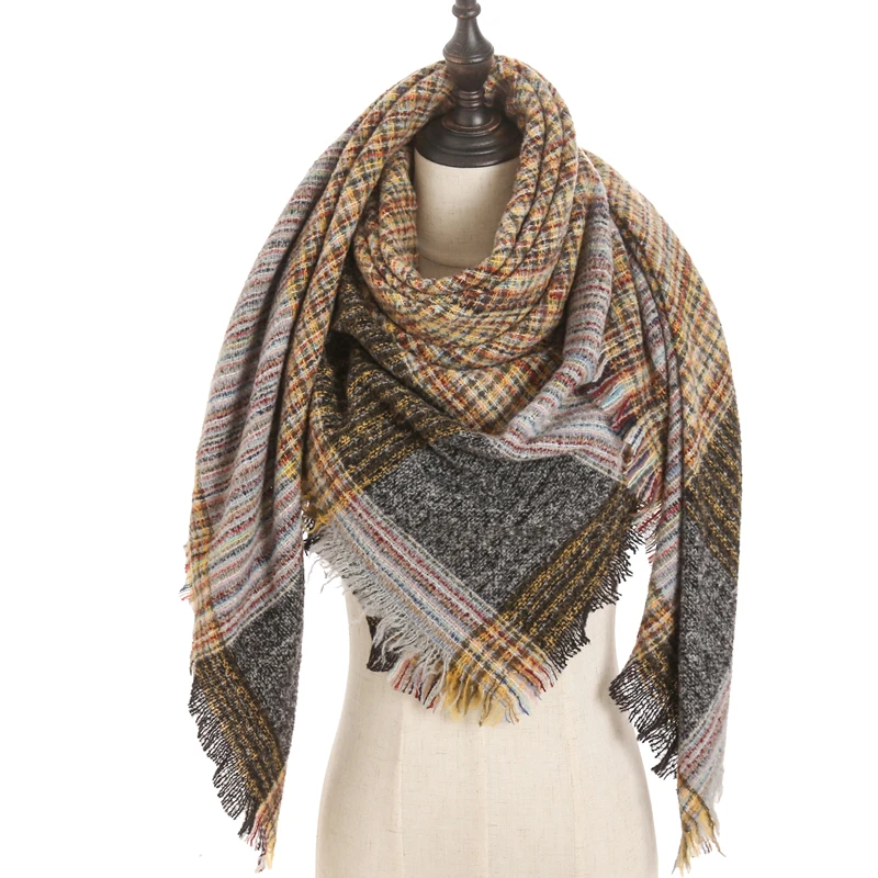 new designer brand women cashmere scarf triangle winter scarves lady shawls and wraps knit blanket neck striped foulard - Цвет: E1