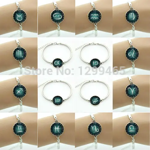 

Fashion Zodiac bracelet Aries taurus gemini virgo scorpion charm plated silver\bronze\gold bangle for birthday gift