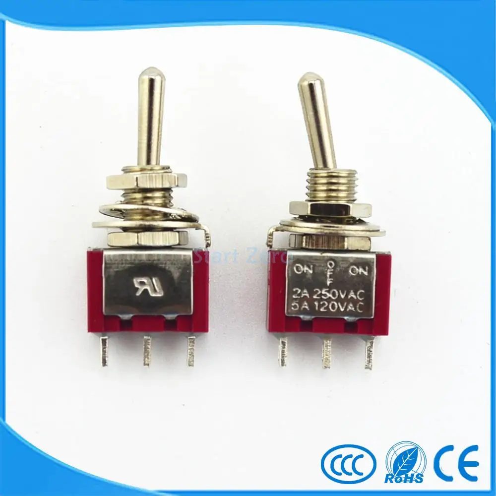 

10Pcs 3 Pin Position ON-OFF-ON Red Latching Toggle Switch 125VAC/6A