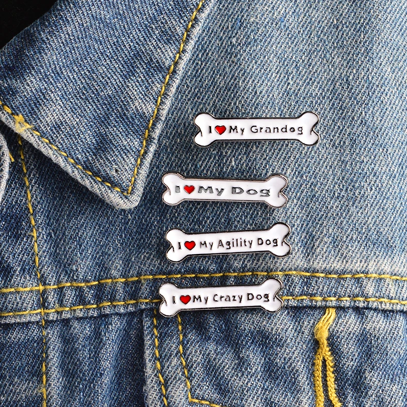 

White Bone Pin I Love My Crazy Dog Grandog Agility Dog Enamel Icon Brooch Jacket Bag Sweater Pin Button Badge Animal Pet Jewelry