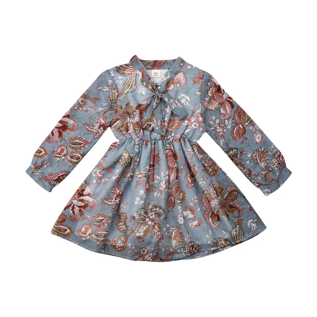 Summer Kids Baby Girls Dress Princess Flower Long Sleeve Chiffon Dress Bow Tie Sundress