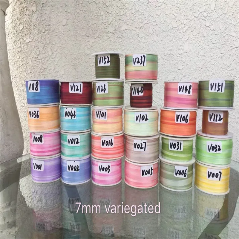 

new arrived 7mm variegated of 100% pure silk embroidery ribbon ins style silk edge ribbon Anya Ribbon Handcraft