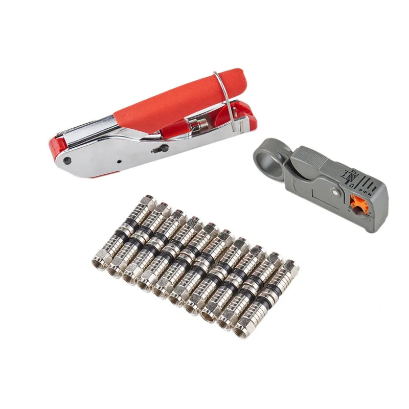 

Coax Cable Crimper Coaxial Compression Tool Kit Wire Stripper with F RG6 RG59 Connectors hand tool kits