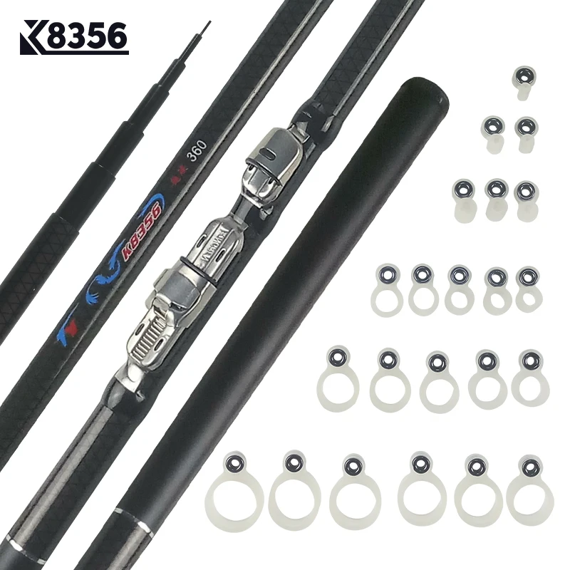 

K8356 1Set High Carbon Telescopic Hand Rod Silicone Fishing Rod Line Guide Ring 22Pcs Size 0.9-22MM Fishing Tackle Accessories