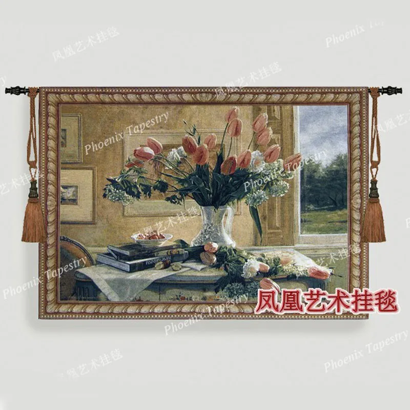 Aubusson tapestry wall hanging 104*134cm landscape tulip antique furnitur medieval mural living room wall pictures H134